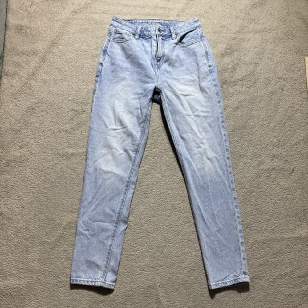 American Eagle Jeans Womens 0 Short 0S Mom Jean Light Wash Blue Denim Rigid